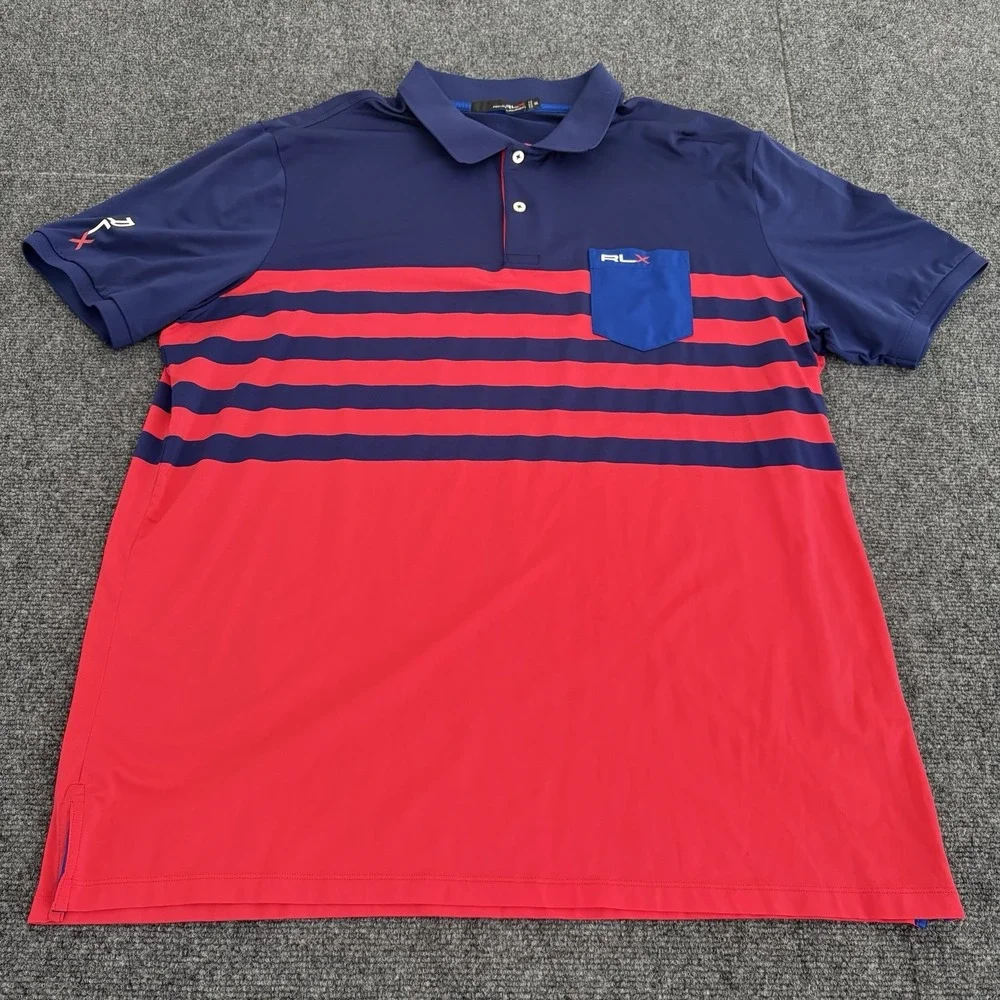 Gozzer Ranch Ralph‎ Lauren RLX Golf Polo Men's Sz XL Color Block Pocket Blue Red